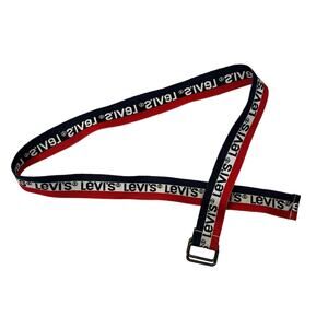 Levi’s Woven Logo Striped Spellout Belt Blue Red White 1.25x38 Youth OS One Size